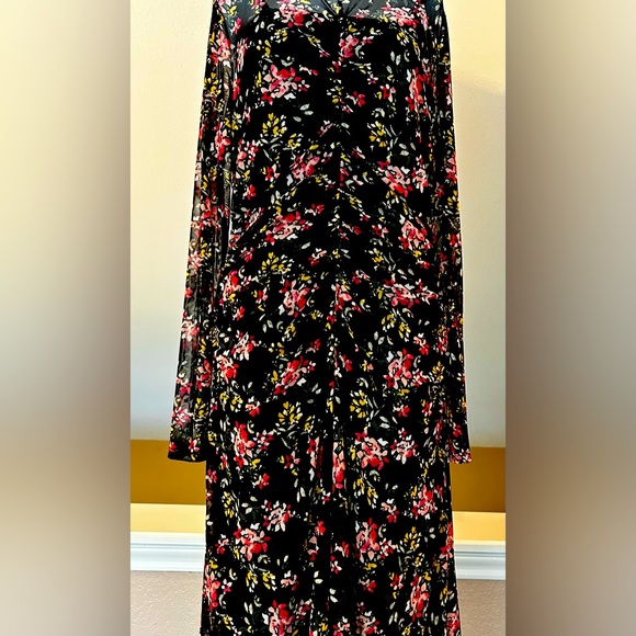 INC International Concepts Floral-Print Mock-Neck Ruched Mesh Dress Size XL - Picture 9 of 16